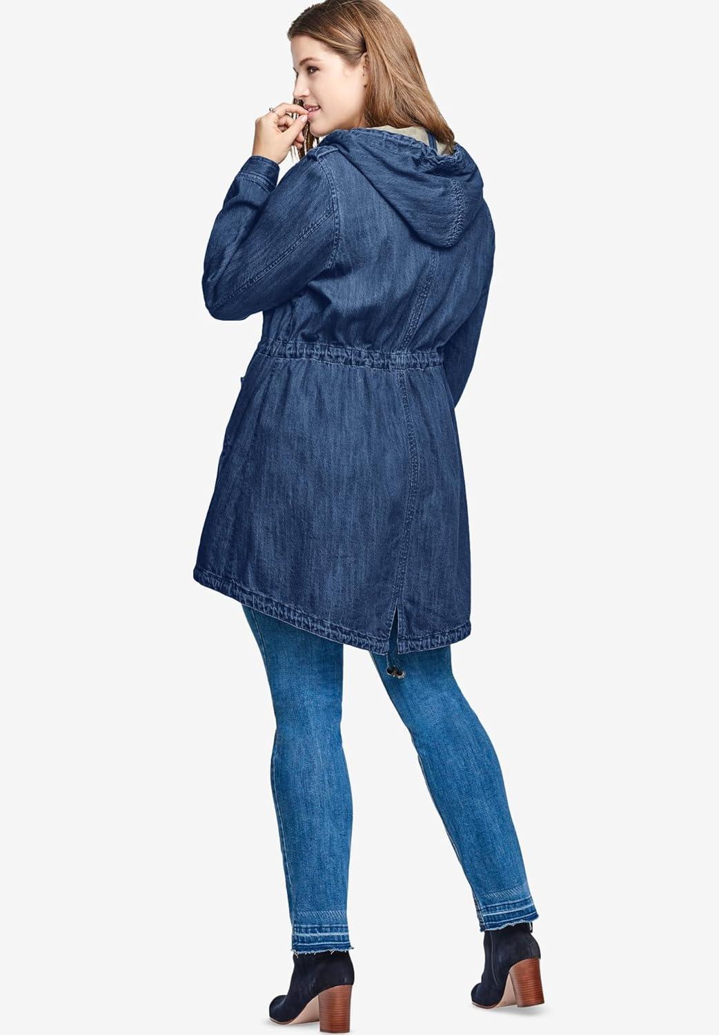 image:imageEllos Plus Size Hooded Anorak Denim JacketDark Blue Stonewash
