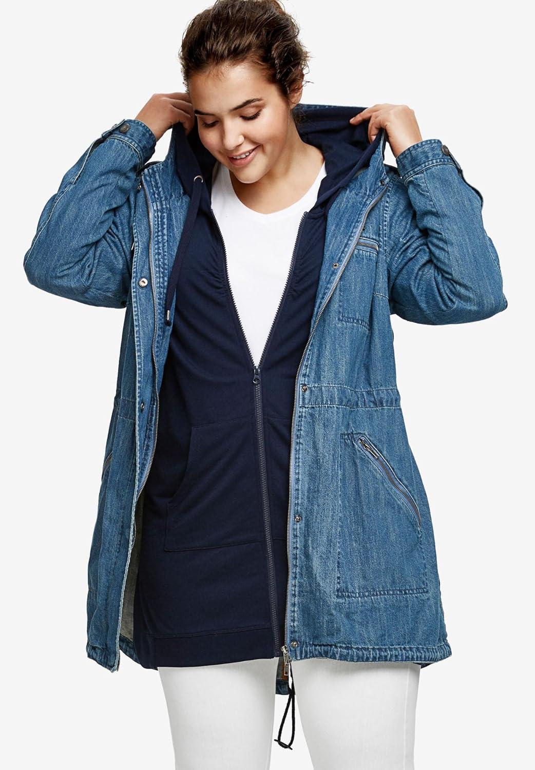 image:imageEllos Plus Size Hooded Anorak Denim JacketMedium Stonewash