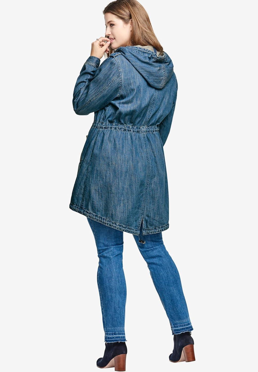image:imageEllos Plus Size Hooded Anorak Denim JacketMedium Stonewash