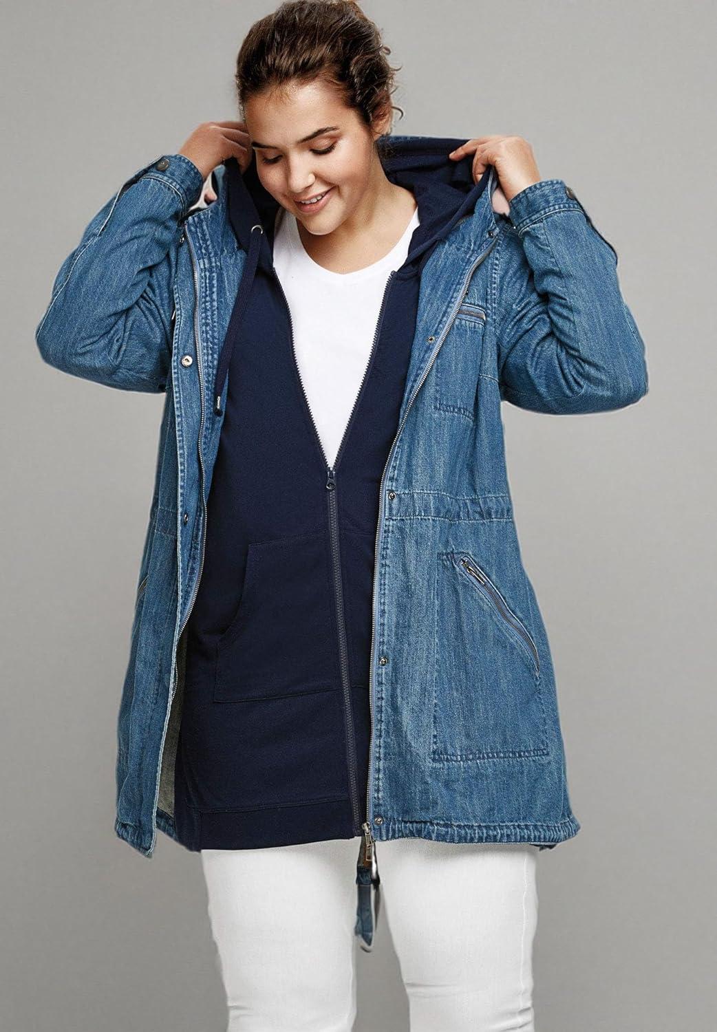 image:imageEllos Plus Size Hooded Anorak Denim JacketMedium Stonewash