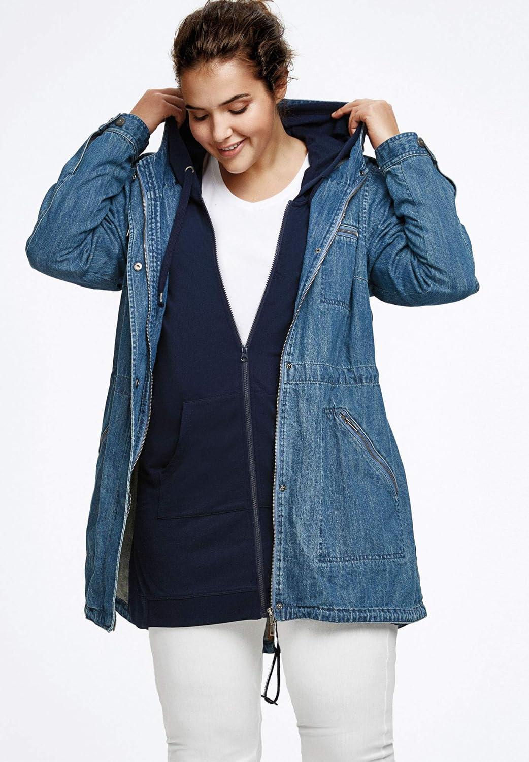 image:imageEllos Plus Size Hooded Anorak Denim JacketMedium Stonewash