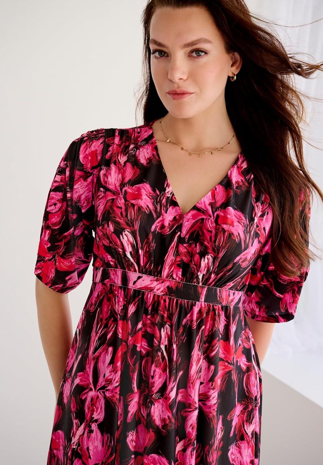 image:imageEllos Plus Size Knit TieBack MaxiBlack Abstract Tulip