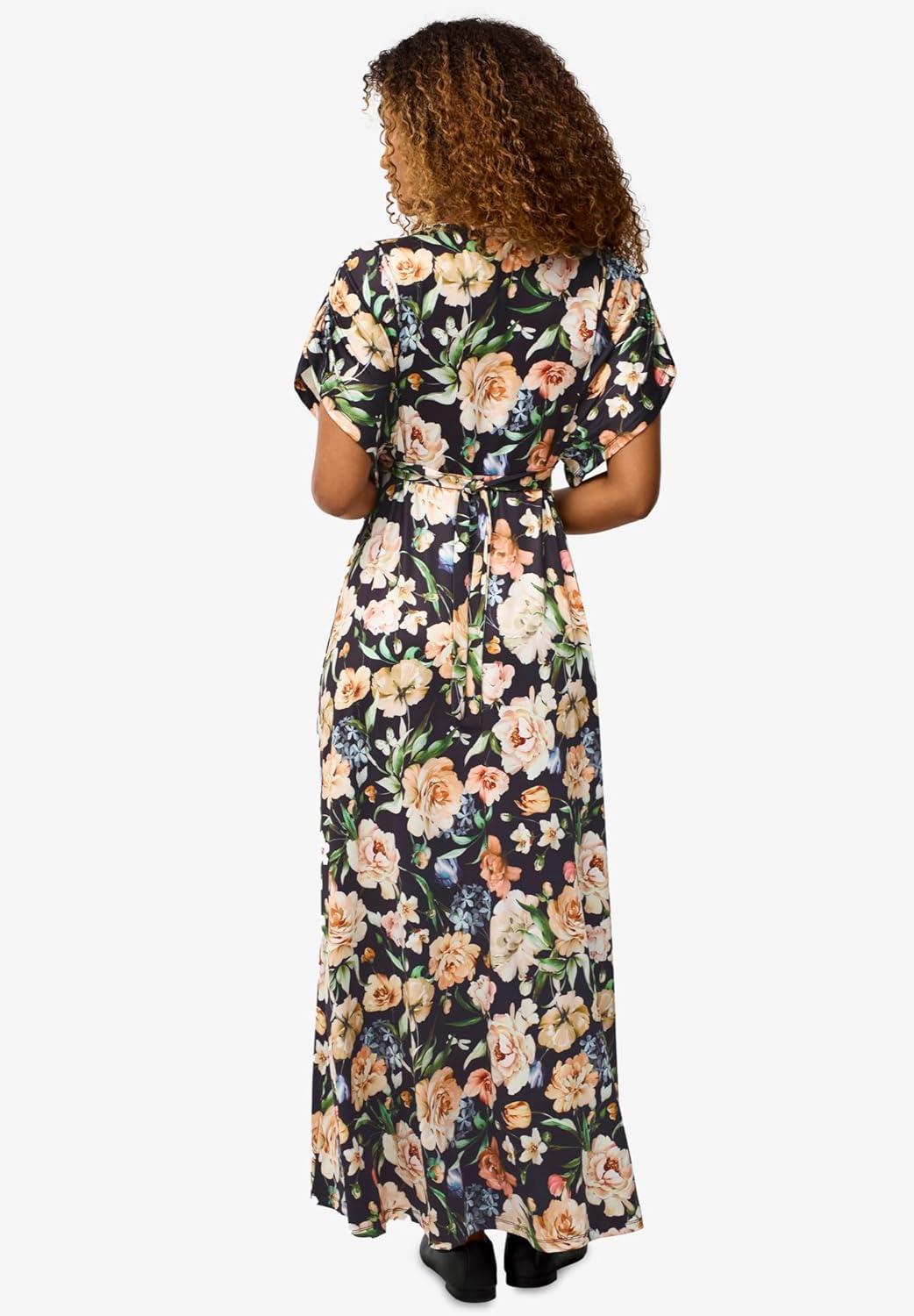 image:imageEllos Plus Size Knit TieBack MaxiBlack Floral Bouquet