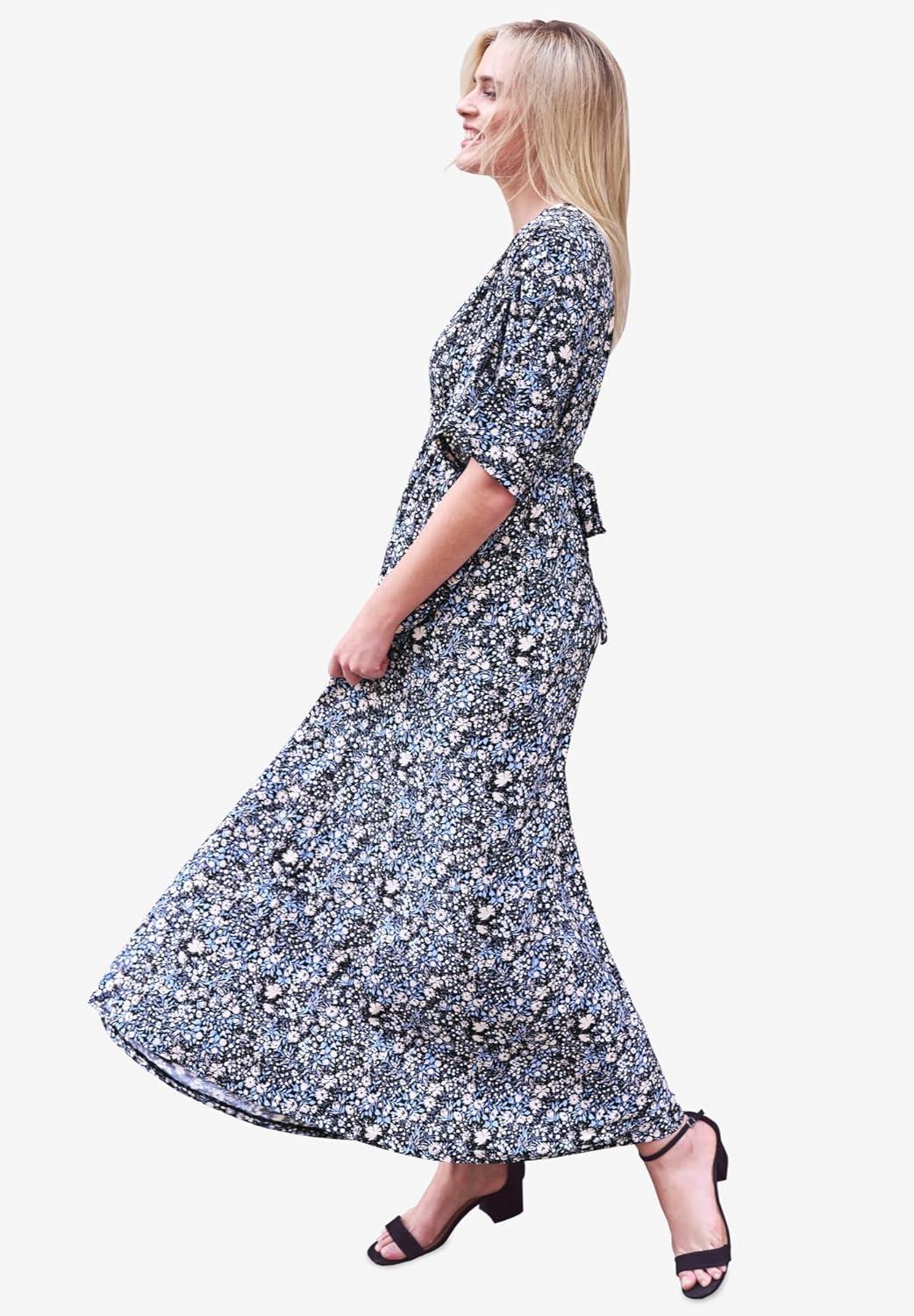 image:imageEllos Plus Size Knit TieBack MaxiBlack Ivory Floral