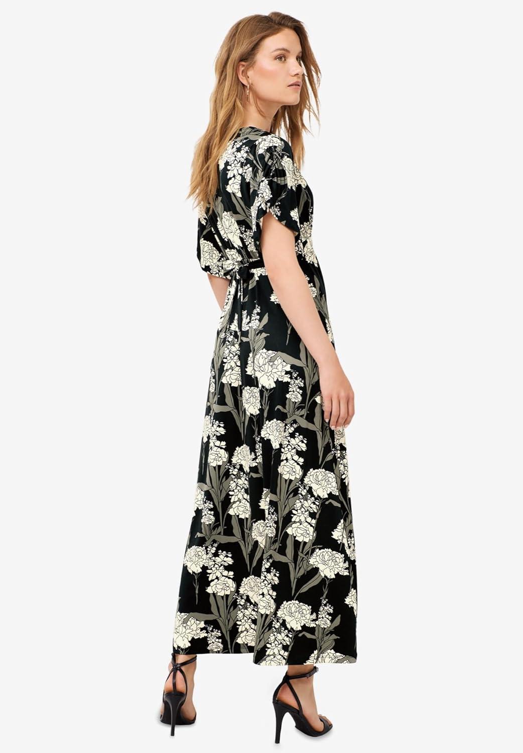 image:imageEllos Plus Size Knit TieBack MaxiBlack Ivory Floral