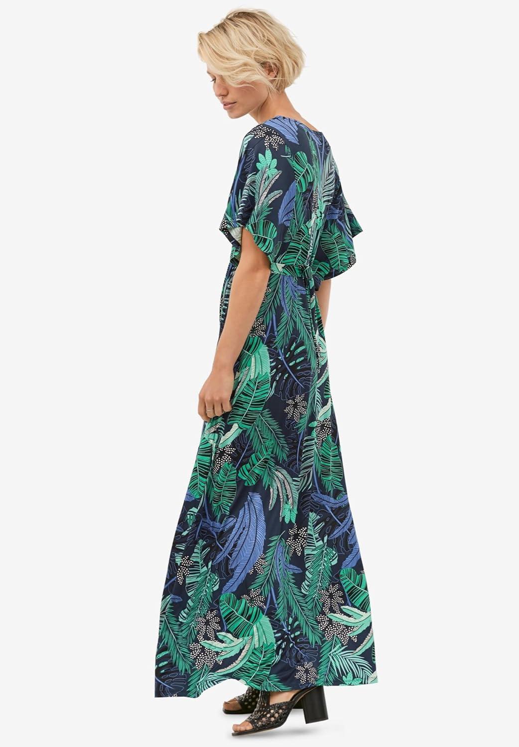 image:imageEllos Plus Size Knit TieBack MaxiBlack Tropical Print