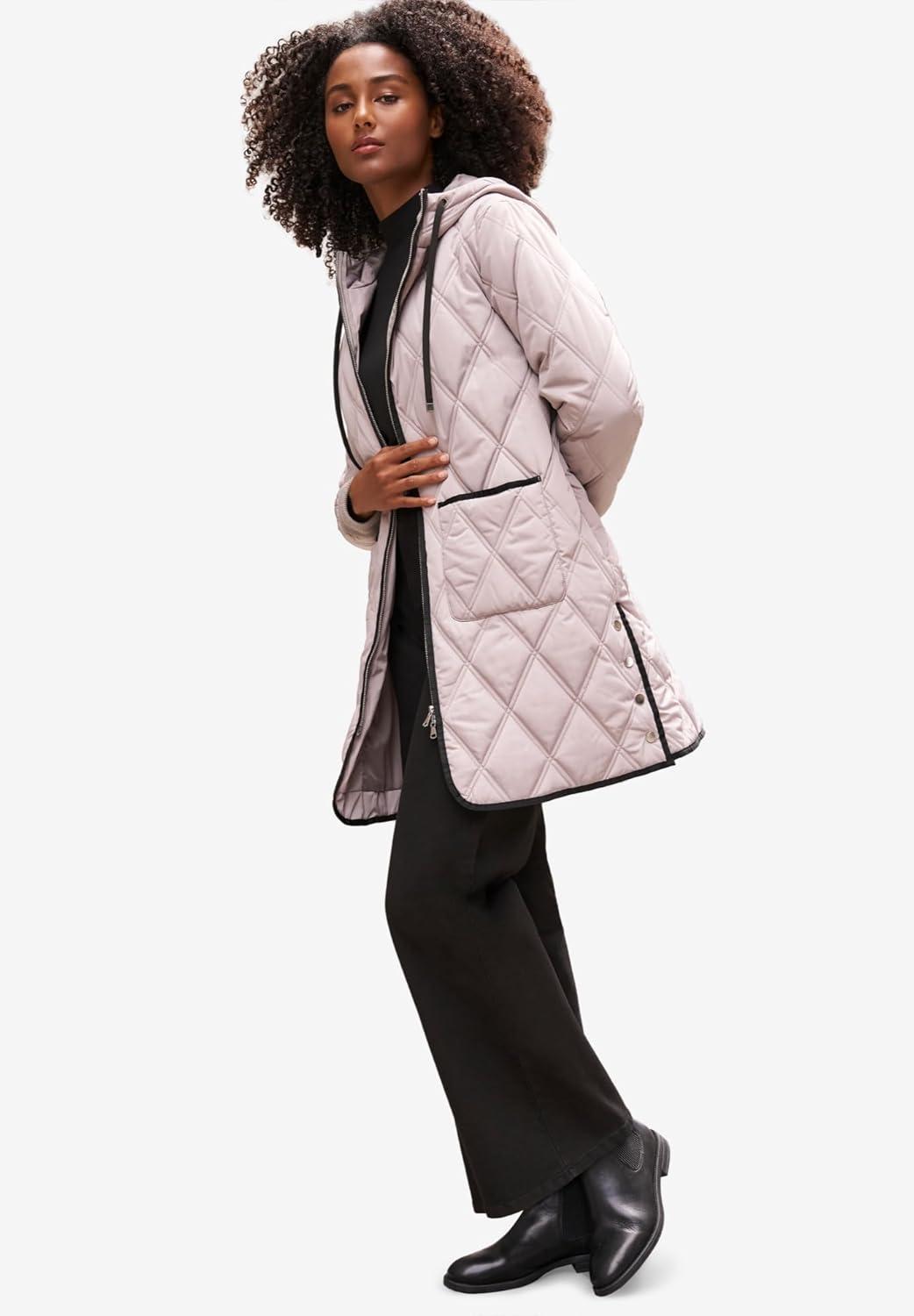 image:imageEllos Plus Size Long Quilted Hooded JacketNight Blue