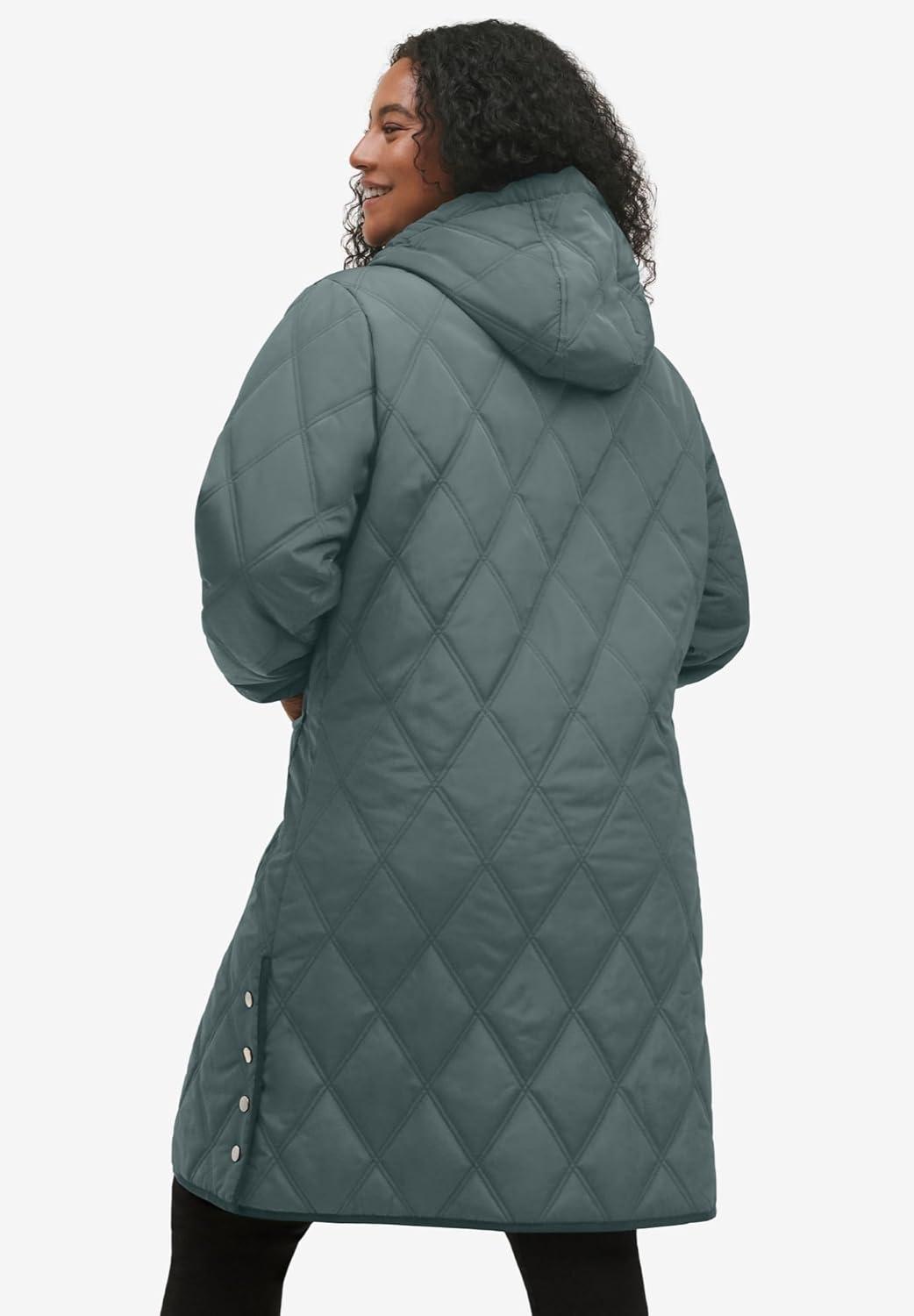image:imageEllos Plus Size Long Quilted Hooded JacketNight Blue