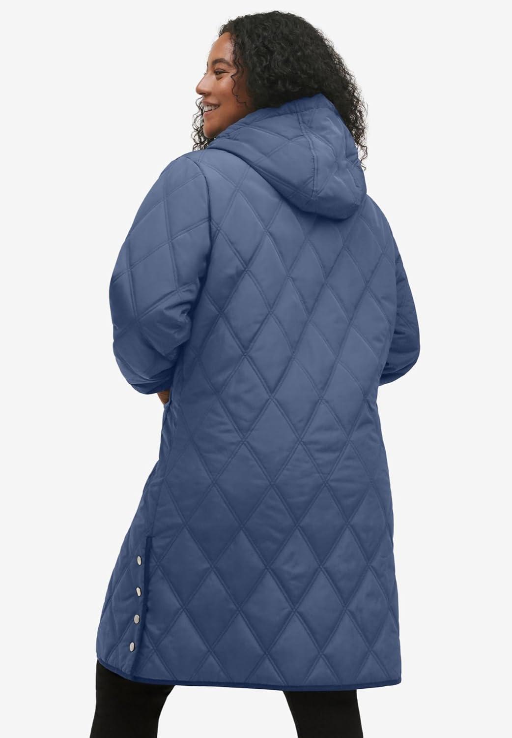 image:imageEllos Plus Size Long Quilted Hooded JacketNight Blue