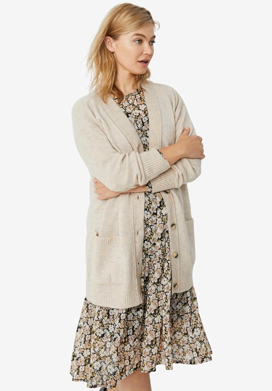 image:imageellos Plus Size Sheer Overlay Tiered DressBlack Ivory Floral