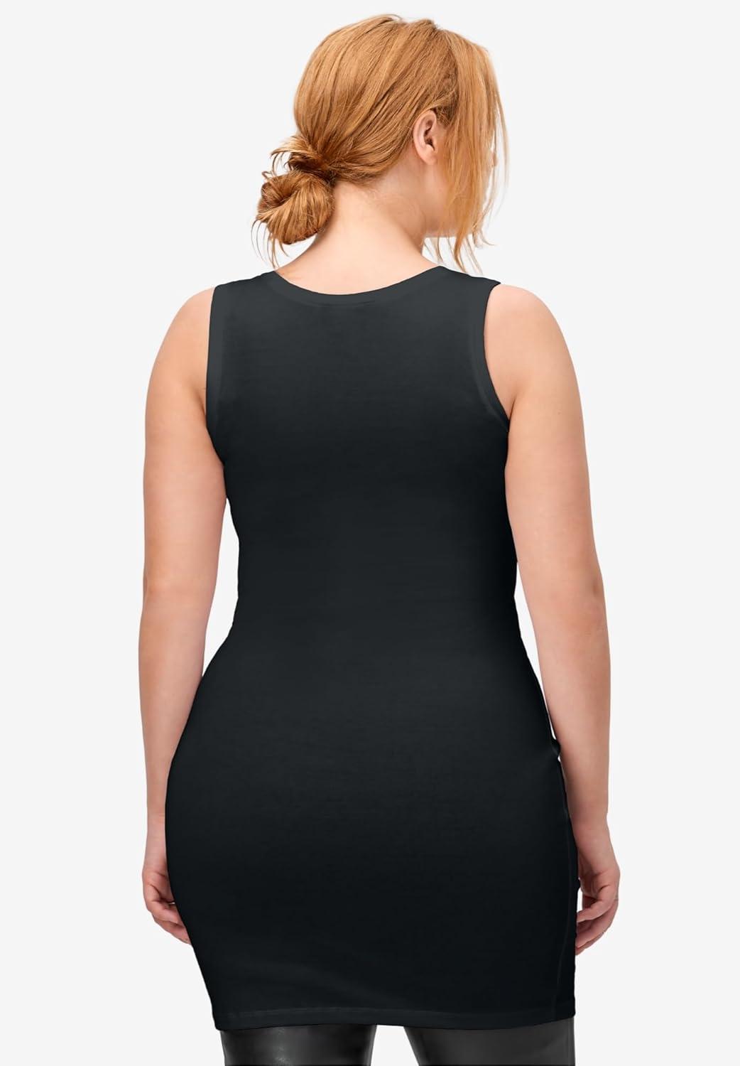 image:imageellos Plus Size Stretch Knit Scoop Neck Sleeveless Long TankBlack