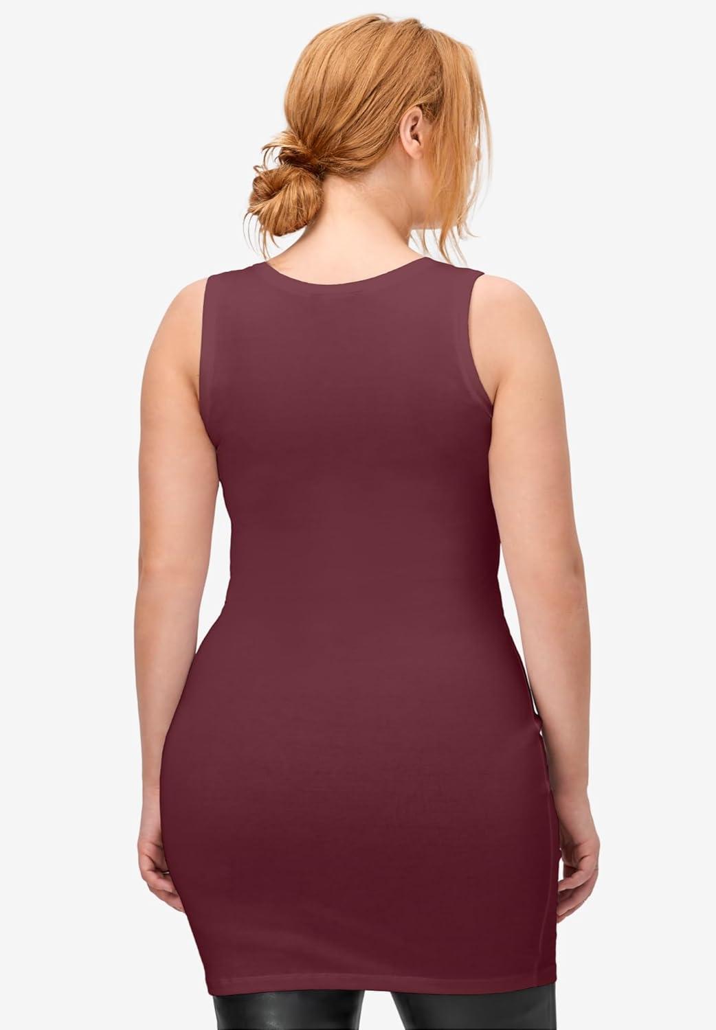 image:imageellos Plus Size Stretch Knit Scoop Neck Sleeveless Long TankDeep Wine