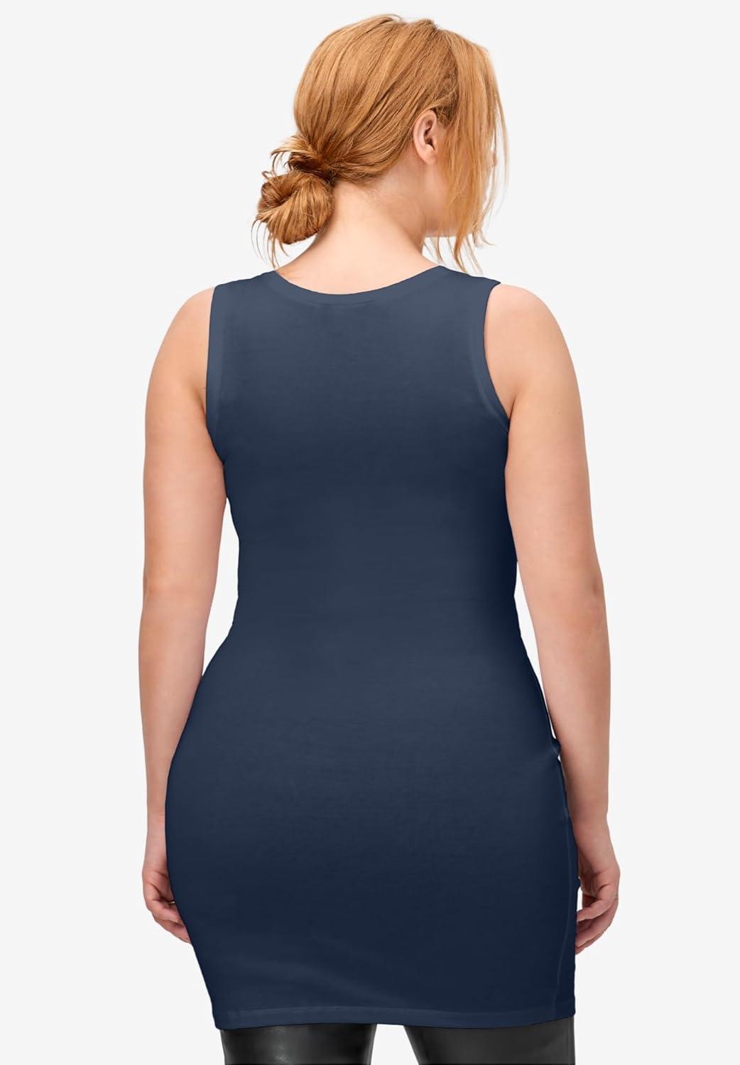 image:imageellos Plus Size Stretch Knit Scoop Neck Sleeveless Long TankNavy