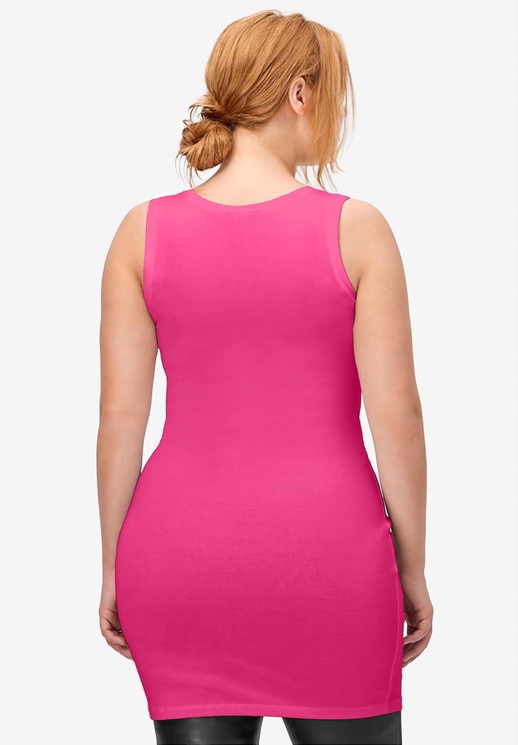 image:imageellos Plus Size Stretch Knit Scoop Neck Sleeveless Long TankRaspberry Sorbet