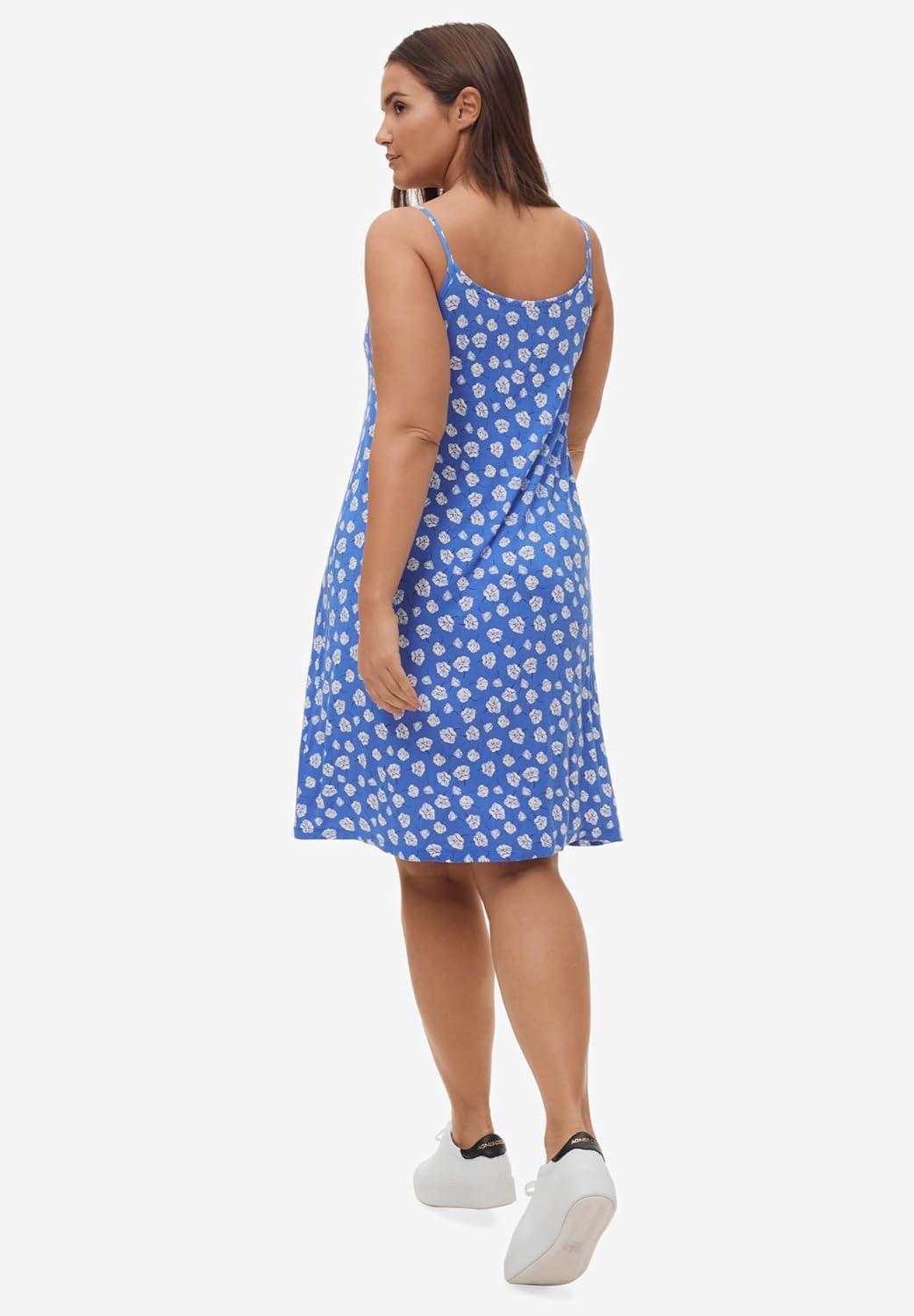 image:imageellos Plus Size Stretch Knit Scoop Neck Tank A Line DressBlue Green Fern Print