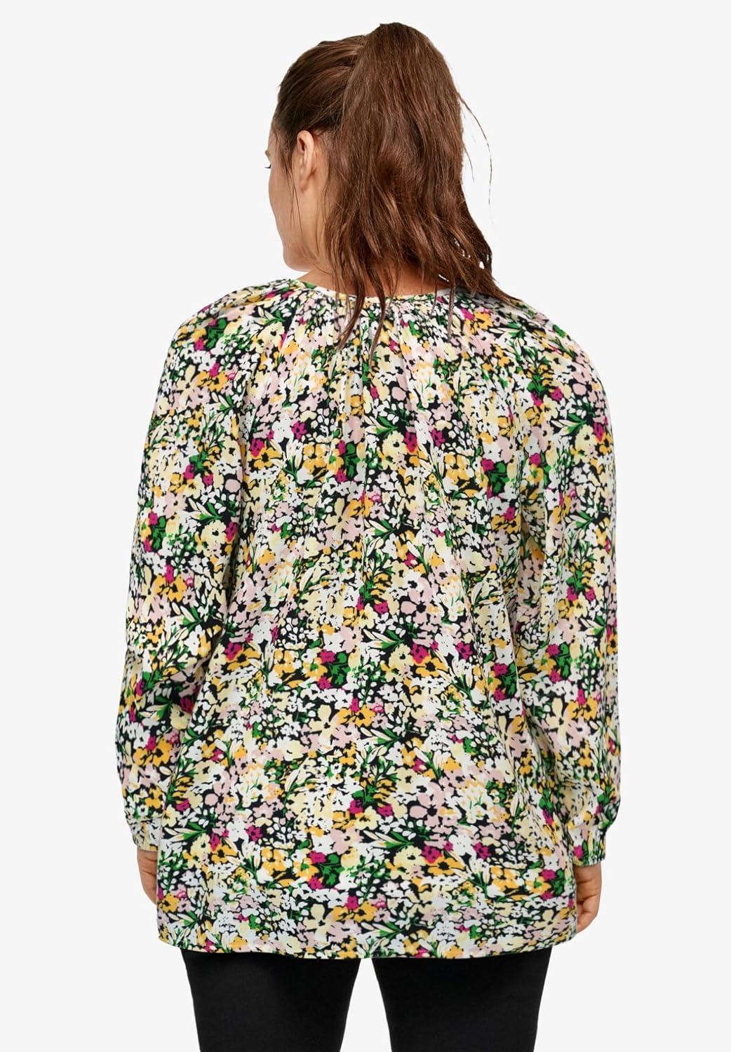 image:imageellos Plus Size Tie Neck Peasant TunicButter Multi Floral