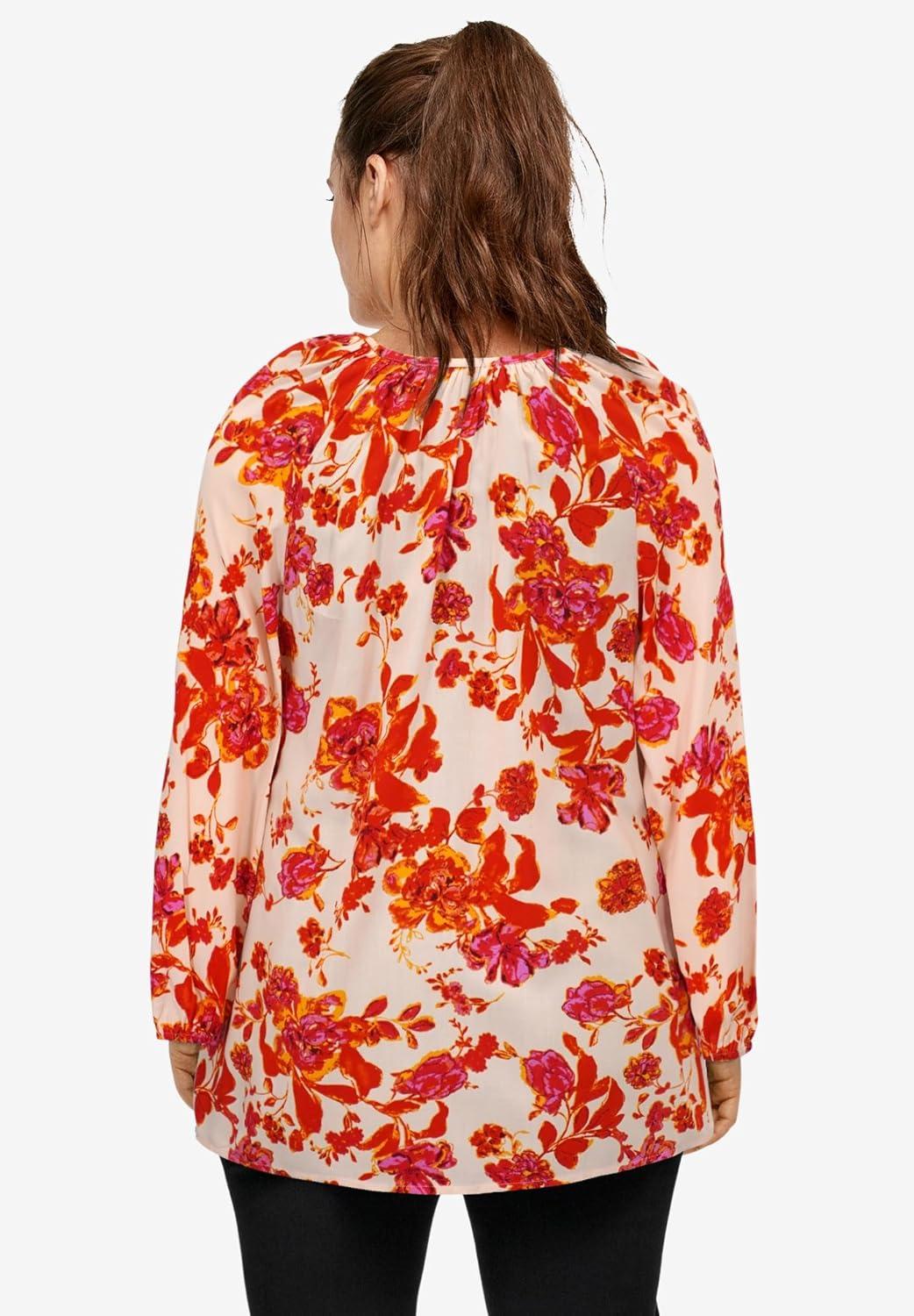 image:imageellos Plus Size Tie Neck Peasant TunicLight Coral Floral