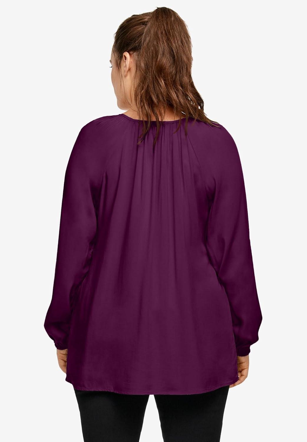 image:imageellos Plus Size Tie Neck Peasant TunicWild Plum