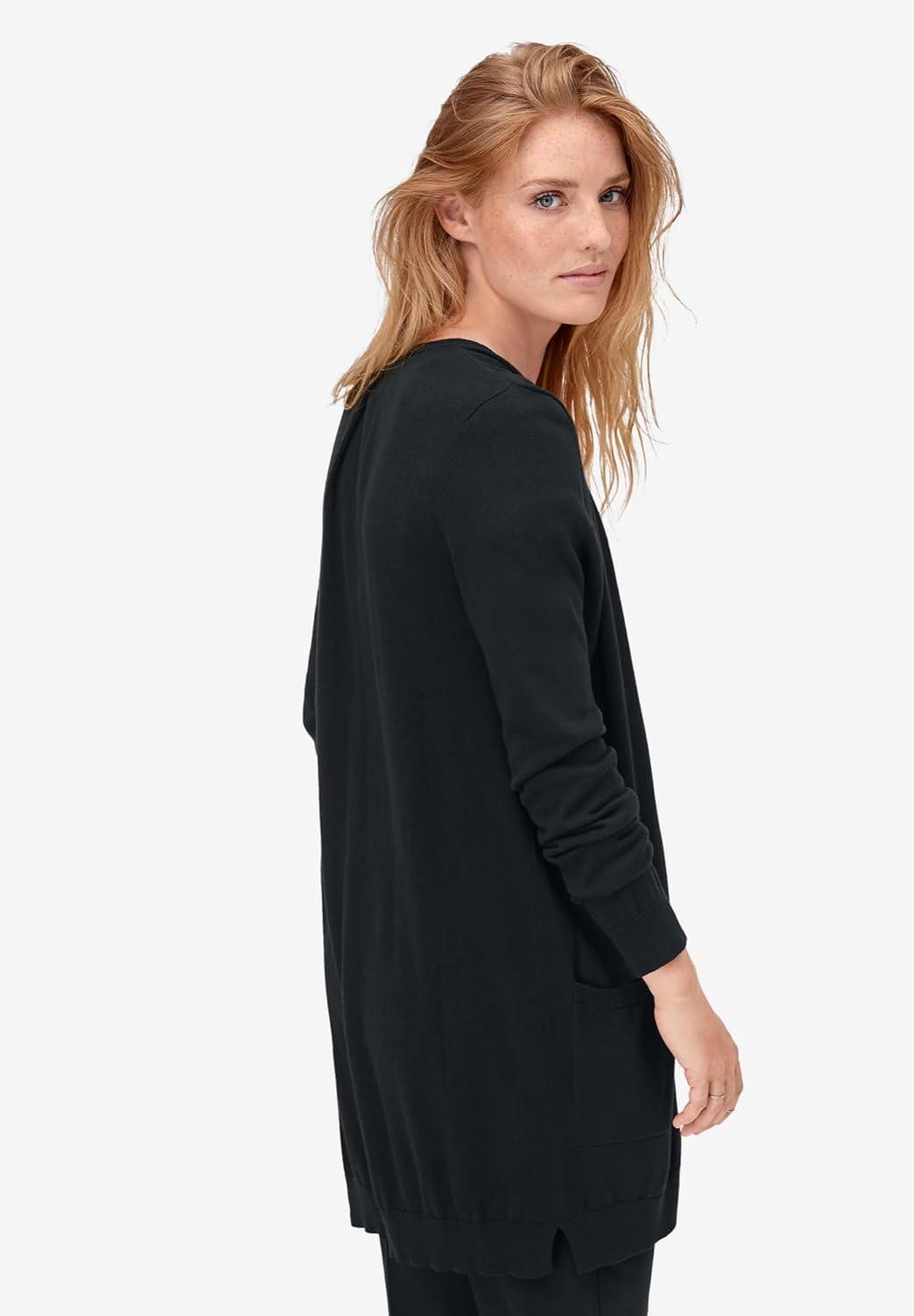 image:imageellos Plus Size VNeck ButtonFront 100 Cotton Boyfriend CardiganBlack