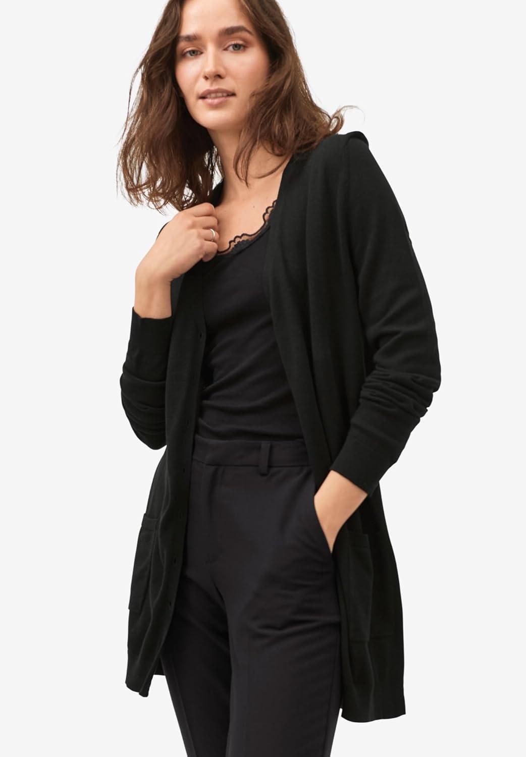 image:imageellos Plus Size VNeck ButtonFront 100 Cotton Boyfriend CardiganHazelnut Brown