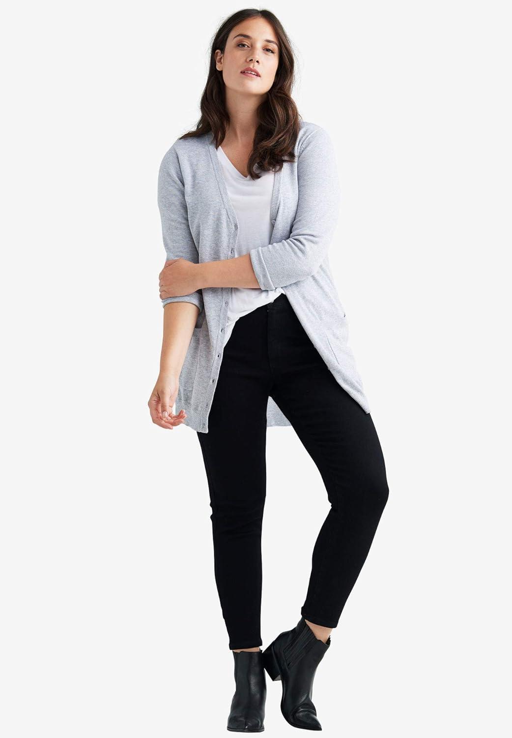 image:imageellos Plus Size VNeck ButtonFront 100 Cotton Boyfriend CardiganHazelnut Brown