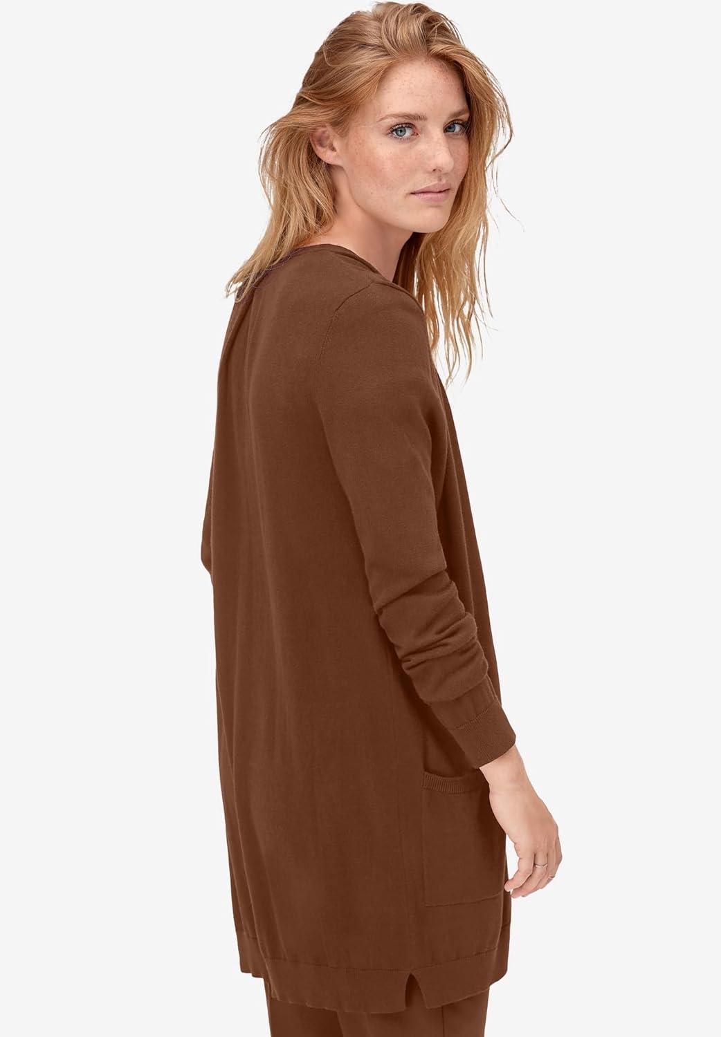 image:imageellos Plus Size VNeck ButtonFront 100 Cotton Boyfriend CardiganHazelnut Brown