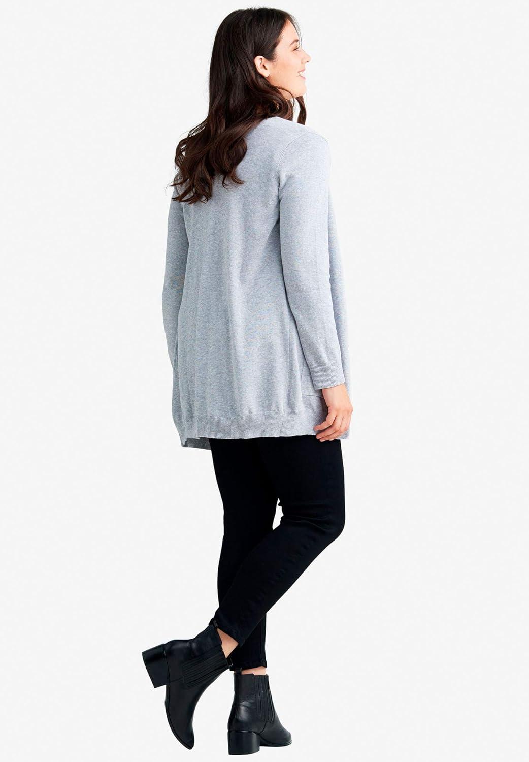 image:imageellos Plus Size VNeck ButtonFront 100 Cotton Boyfriend CardiganHeather Grey