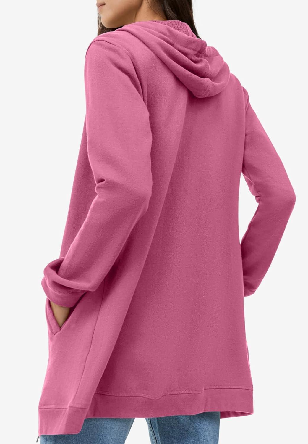 image:imageellos Womens Plus Size Long Zip Front Hoodie French Terry Long Oversized Lightweight JacketCherry Glow