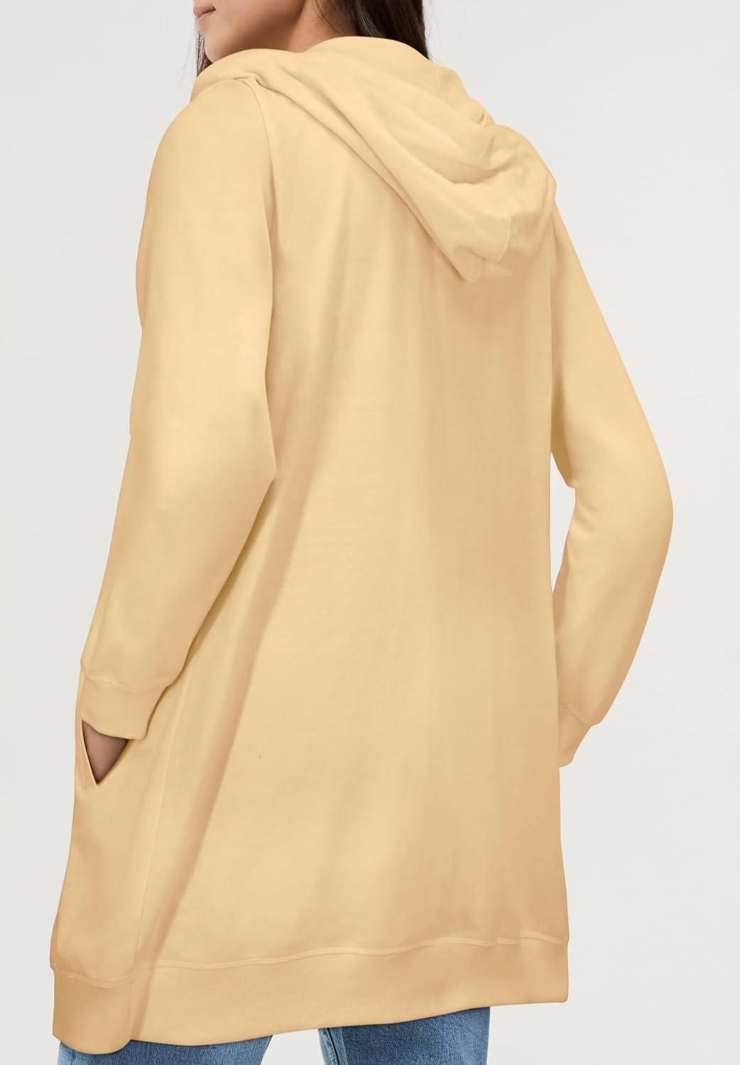 image:imageellos Womens Plus Size Long Zip Front Hoodie French Terry Long Oversized Lightweight JacketDusty Maize