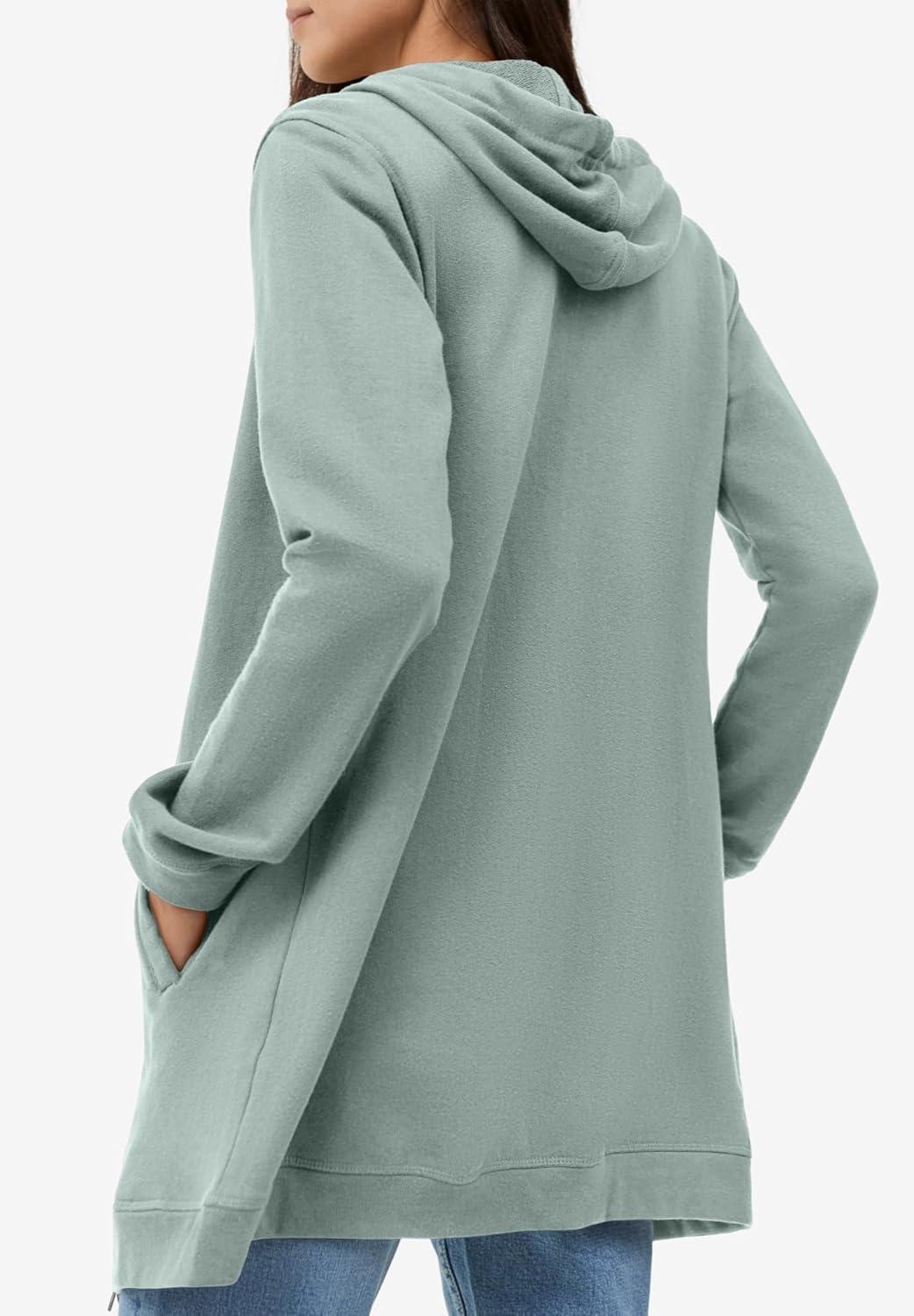 image:imageellos Womens Plus Size Long Zip Front Hoodie French Terry Long Oversized Lightweight JacketGrey Spruce