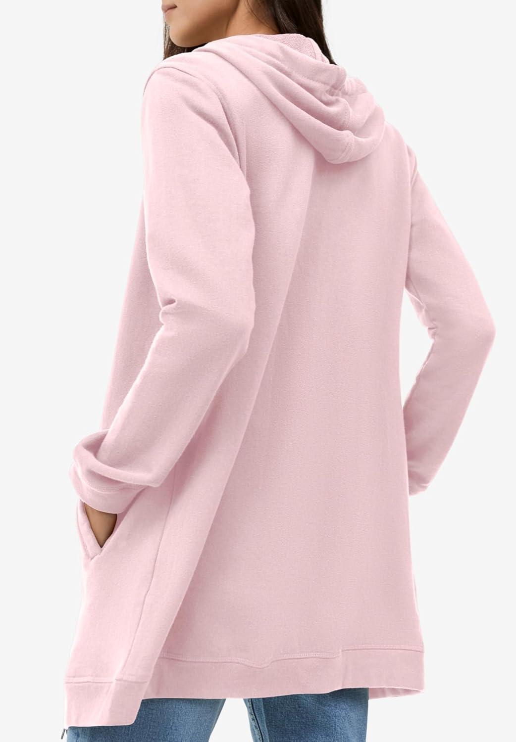 image:imageellos Womens Plus Size Long Zip Front Hoodie French Terry Long Oversized Lightweight JacketMisty Rose