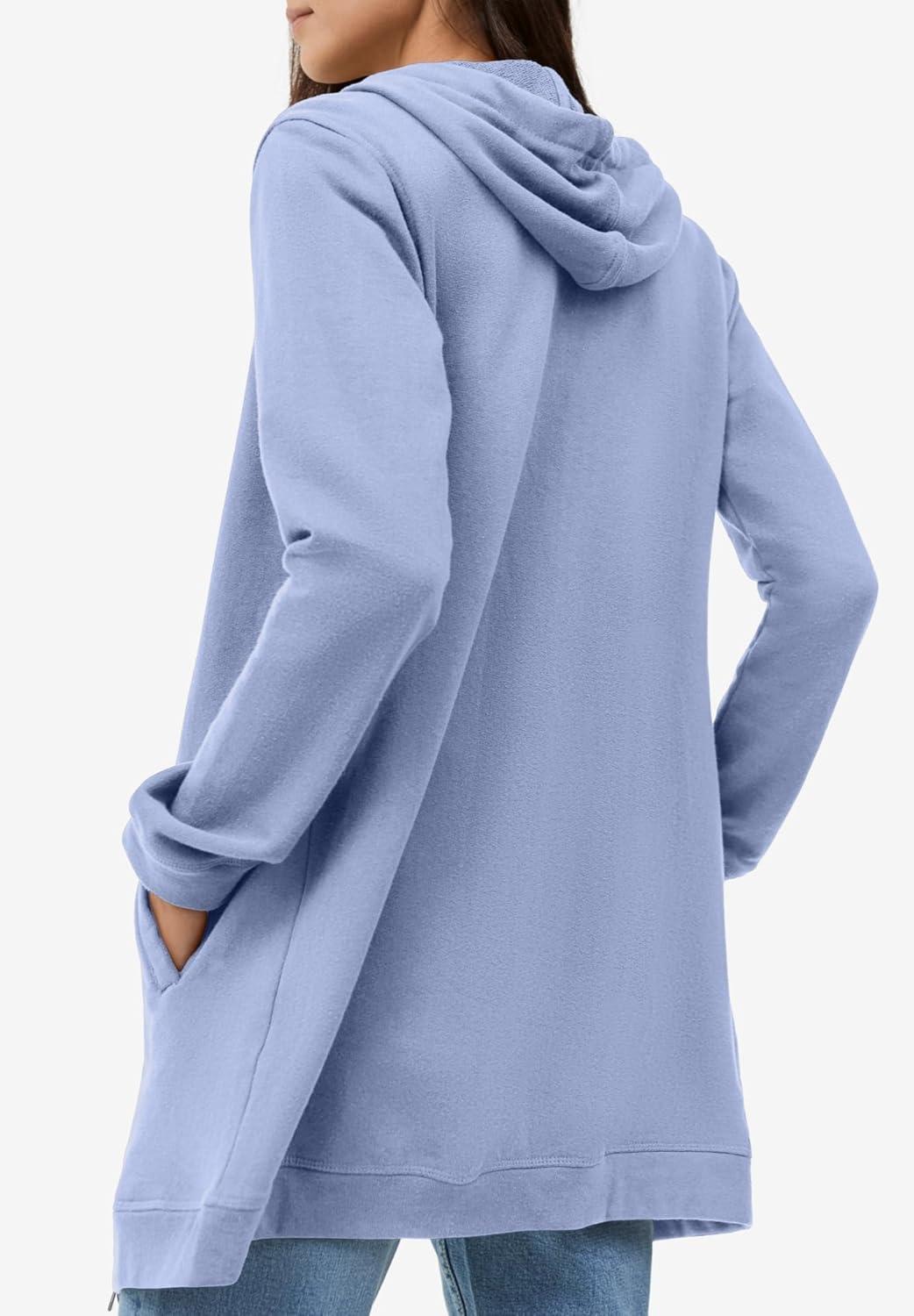 image:imageellos Womens Plus Size Long Zip Front Hoodie French Terry Long Oversized Lightweight JacketPeriwinkle Mist
