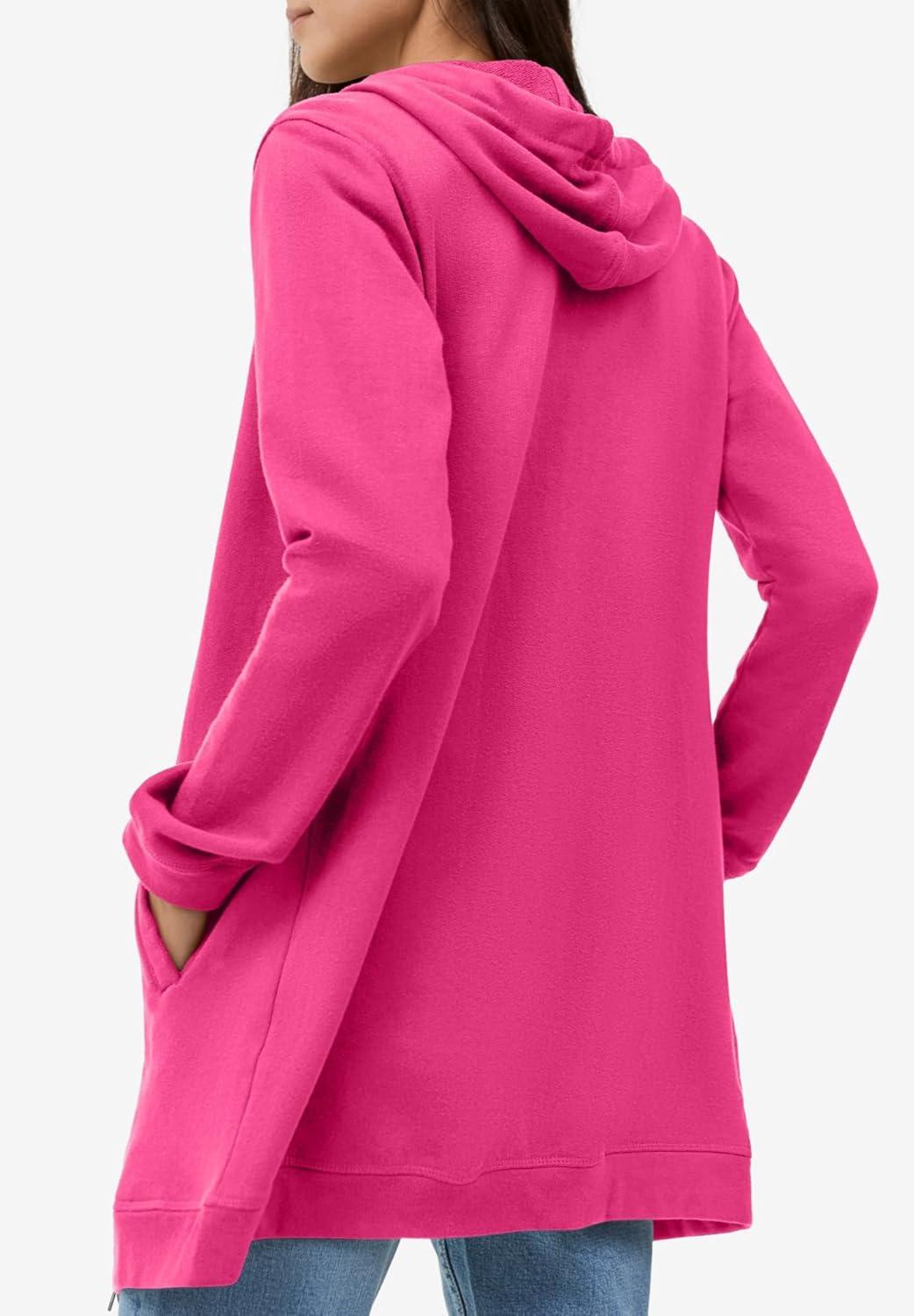 image:imageellos Womens Plus Size Long Zip Front Hoodie French Terry Long Oversized Lightweight JacketRaspberry Sorbet