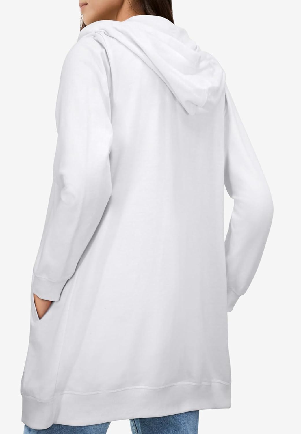 image:imageellos Womens Plus Size Long Zip Front Hoodie French Terry Long Oversized Lightweight JacketWhite
