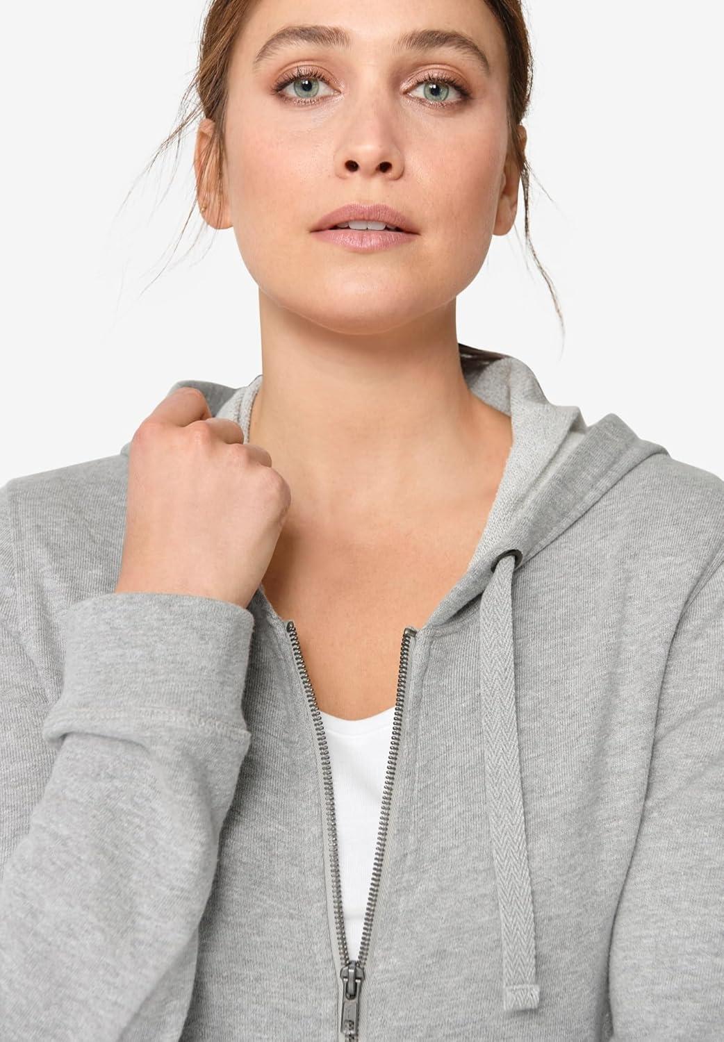 image:imageellos Womens Plus Size Long Zip Front Hoodie French Terry Long Oversized Lightweight JacketWhite