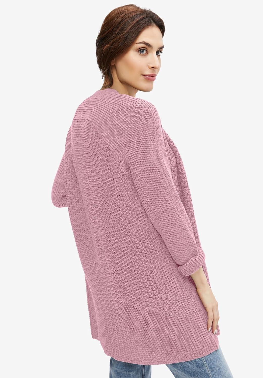 image:imageellos Womens Plus Size Open Front Waffle Cardigan Oversized Long Lightweight SweaterDusty Pink