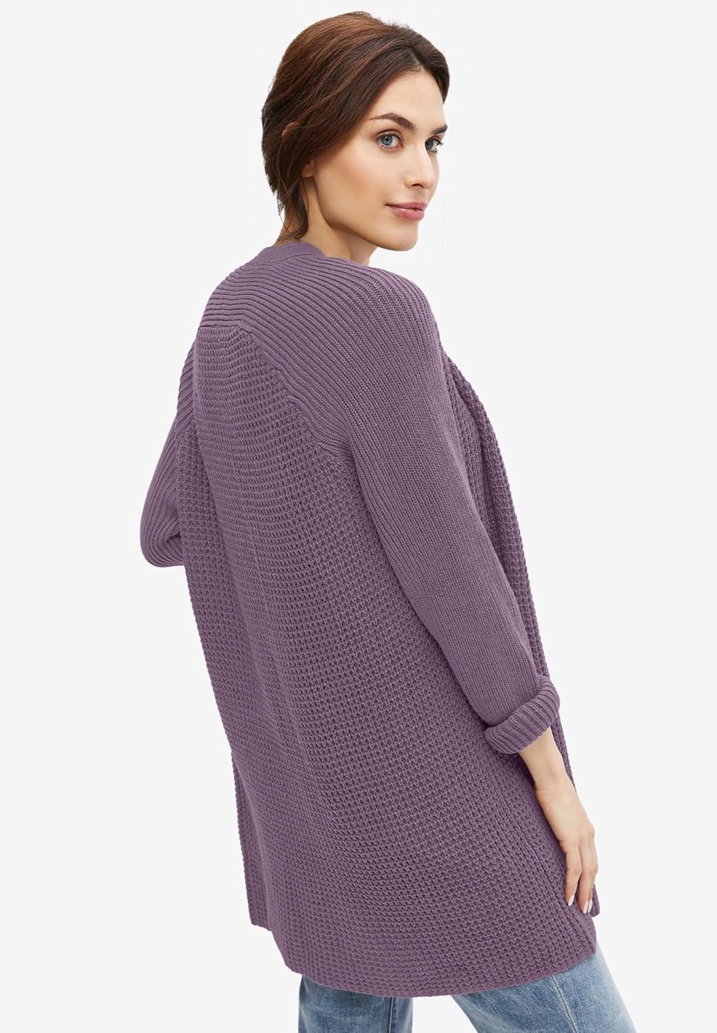 image:imageellos Womens Plus Size Open Front Waffle Cardigan Oversized Long Lightweight SweaterDusty Purple