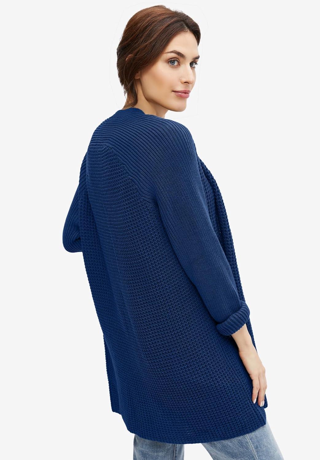 image:imageellos Womens Plus Size Open Front Waffle Cardigan Oversized Long Lightweight SweaterEvening Blue