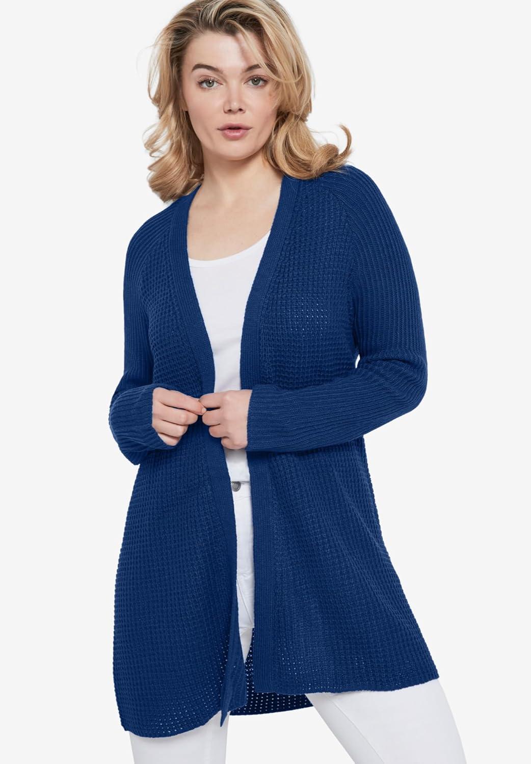 image:imageellos Womens Plus Size Open Front Waffle Cardigan Oversized Long Lightweight SweaterHeather Charcoal