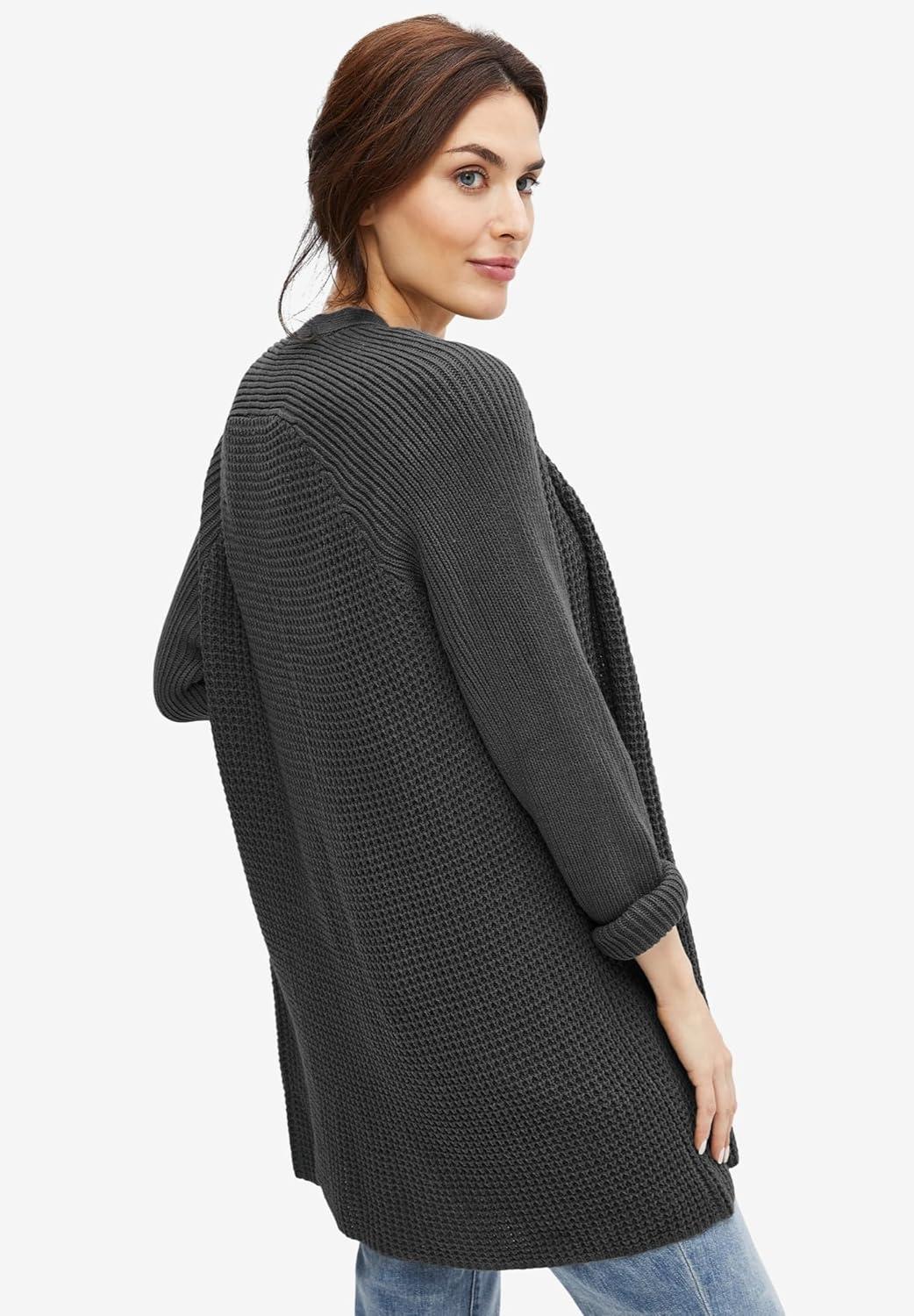 image:imageellos Womens Plus Size Open Front Waffle Cardigan Oversized Long Lightweight SweaterHeather Charcoal
