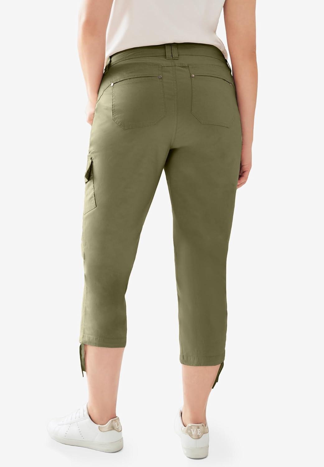 image:imageellos Womens Plus Size Stretch Cargo Capris Front and Side Pockets Casual Cropped PantsDark Basil
