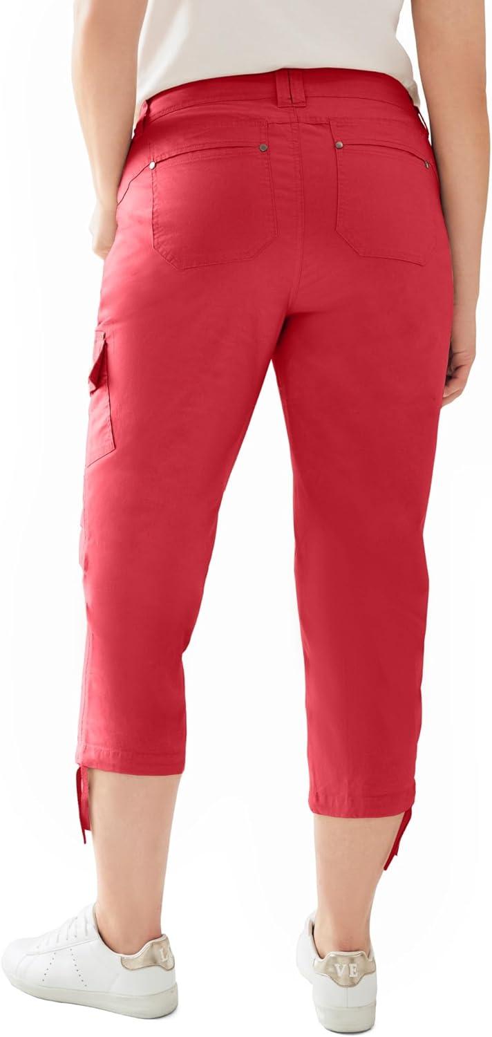 image:imageellos Womens Plus Size Stretch Cargo Capris Front and Side Pockets Casual Cropped PantsRadiant Red