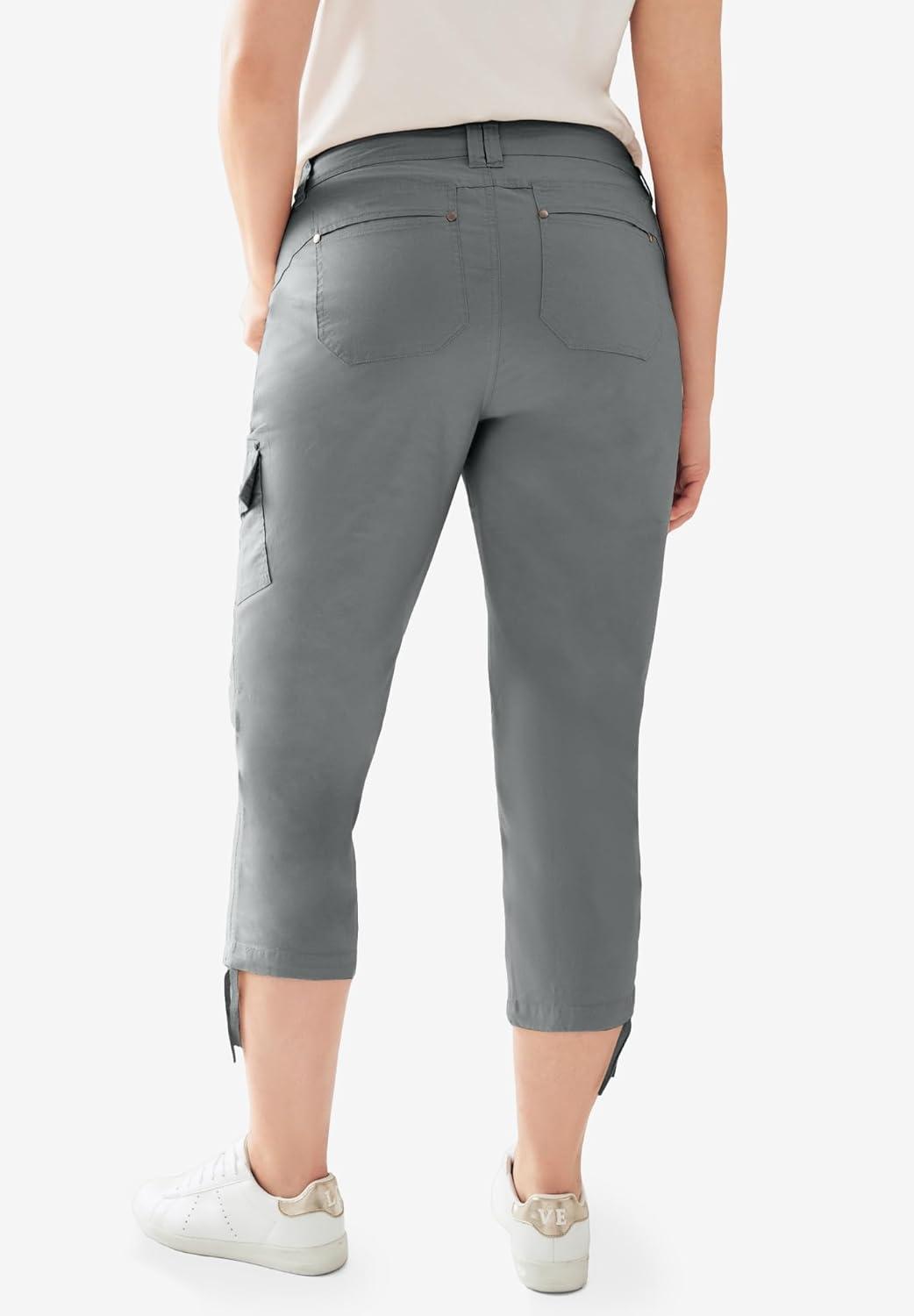 image:imageellos Womens Plus Size Stretch Cargo Capris Front and Side Pockets Casual Cropped PantsSlate