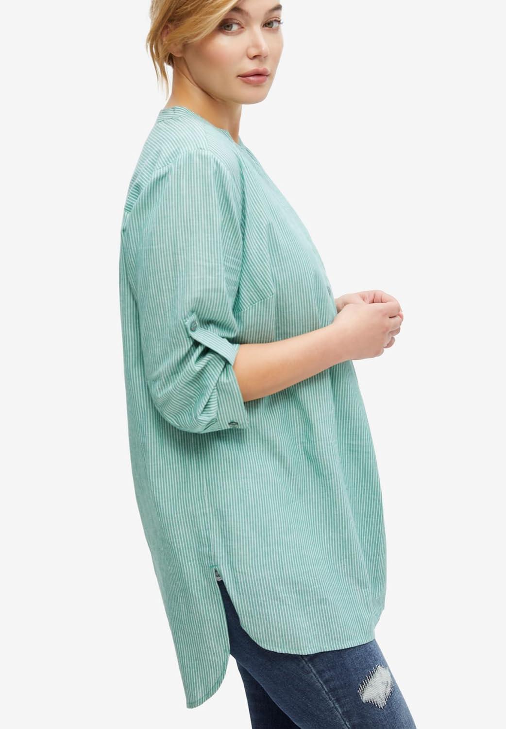 image:imageellos Womens Plus Size Striped Henley Tunic Oversized Long Top Wear with LeggingsViolet Bloom Stripe