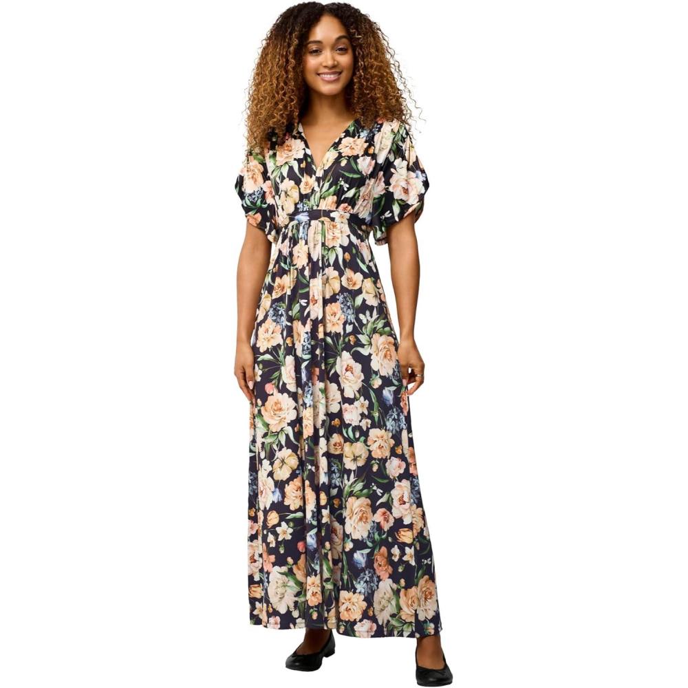 image:imageEllos Plus Size Knit TieBack MaxiBlack Floral Bouquet