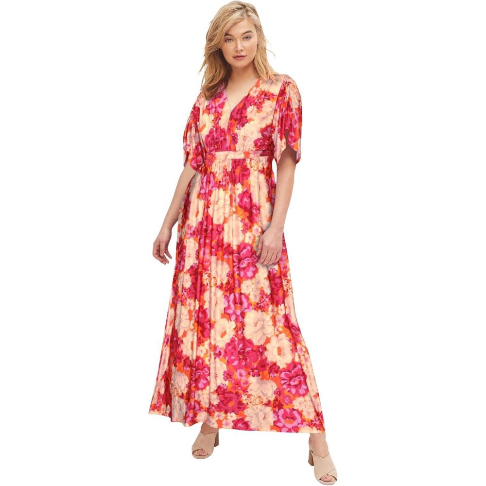 image:imageEllos Plus Size Knit TieBack MaxiPink Multi Floral