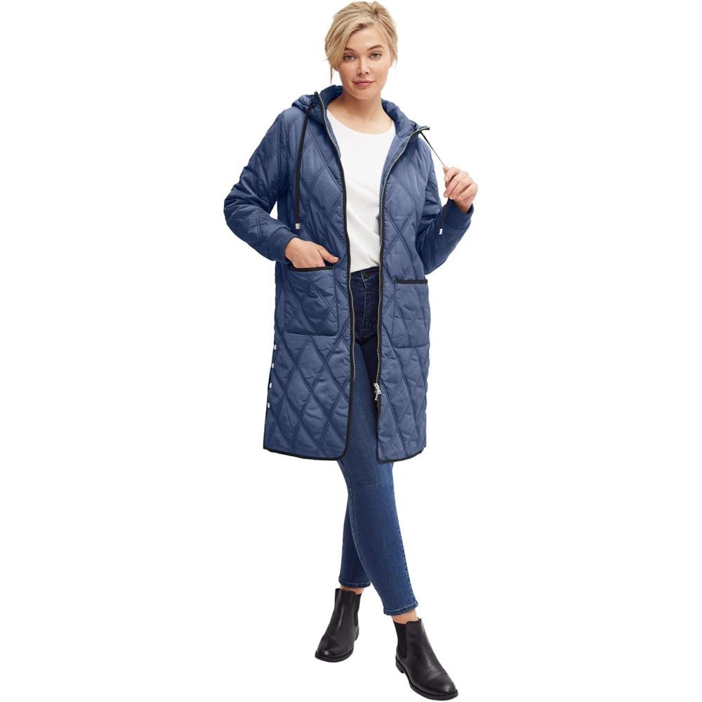 image:imageEllos Plus Size Long Quilted Hooded JacketNight Blue