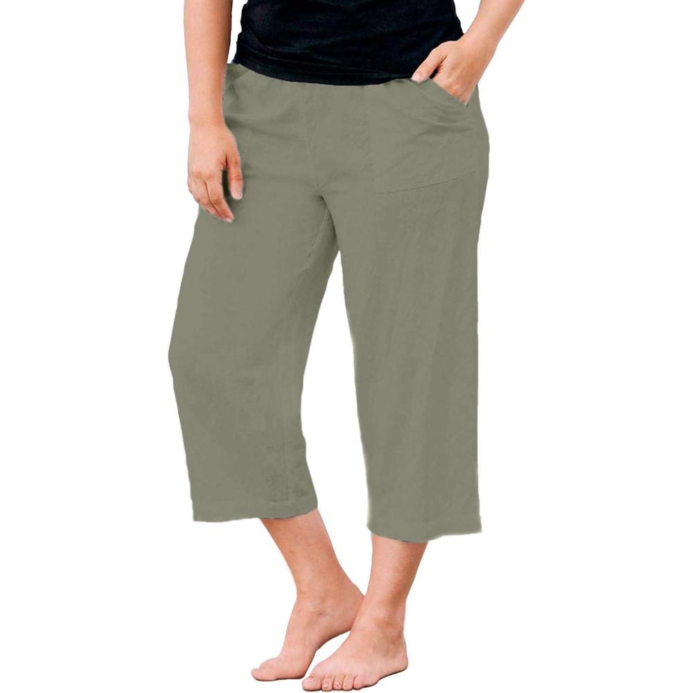 image:imageellos Plus Size LinenBlend Drawstring Elastic Waist Relaxed Fit CaprisOlive Grey