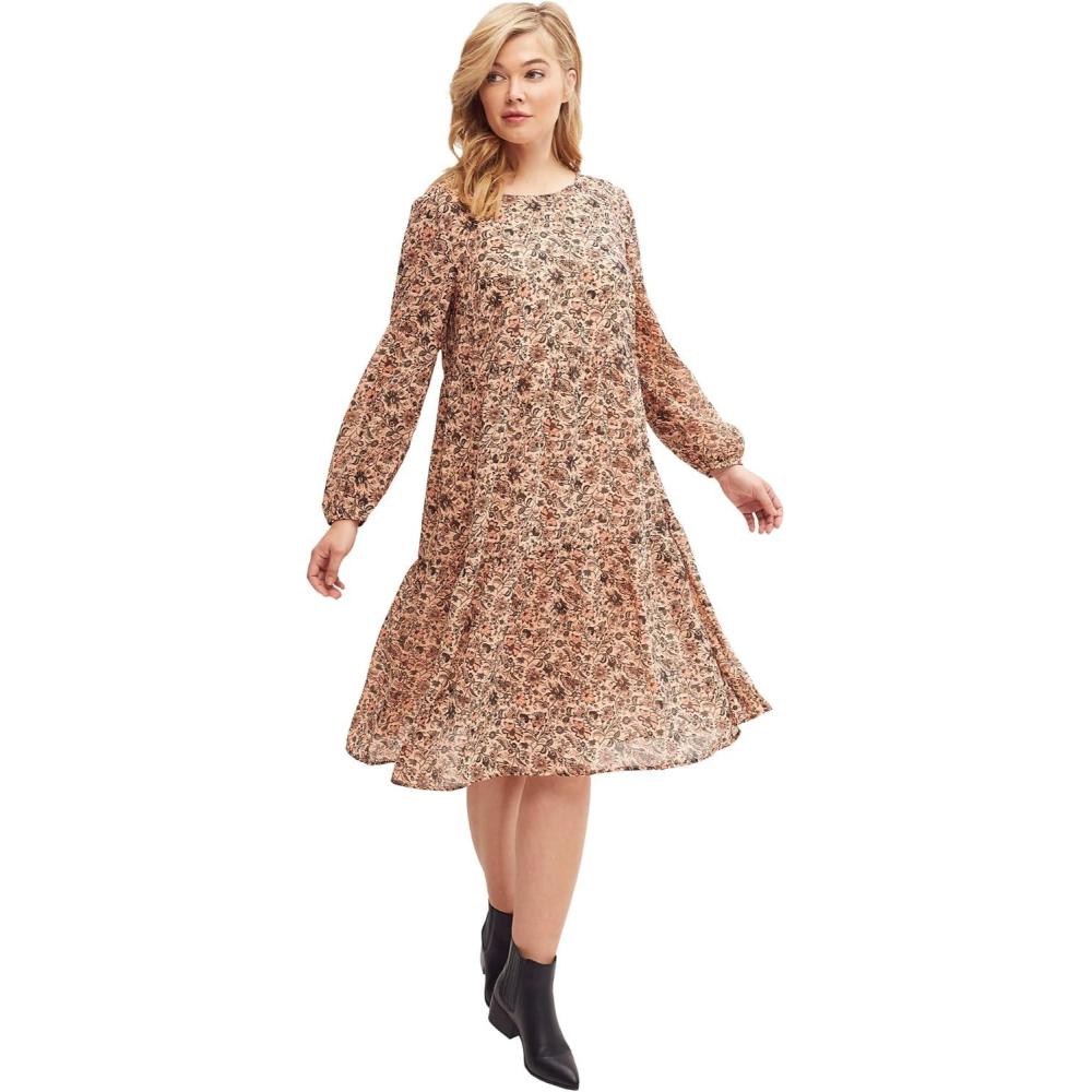 image:imageellos Plus Size Sheer Overlay Tiered DressAntique Blush Floral