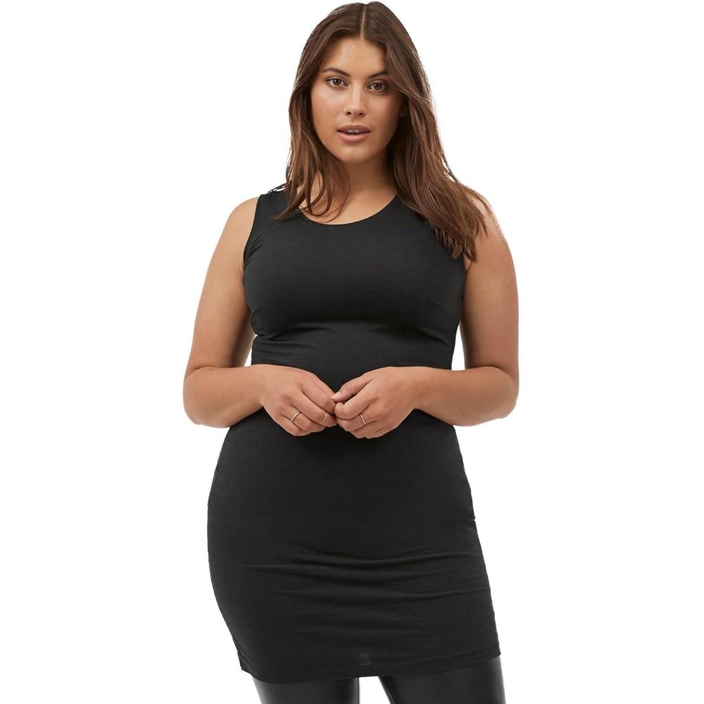 image:imageellos Plus Size Stretch Knit Scoop Neck Sleeveless Long TankBlack